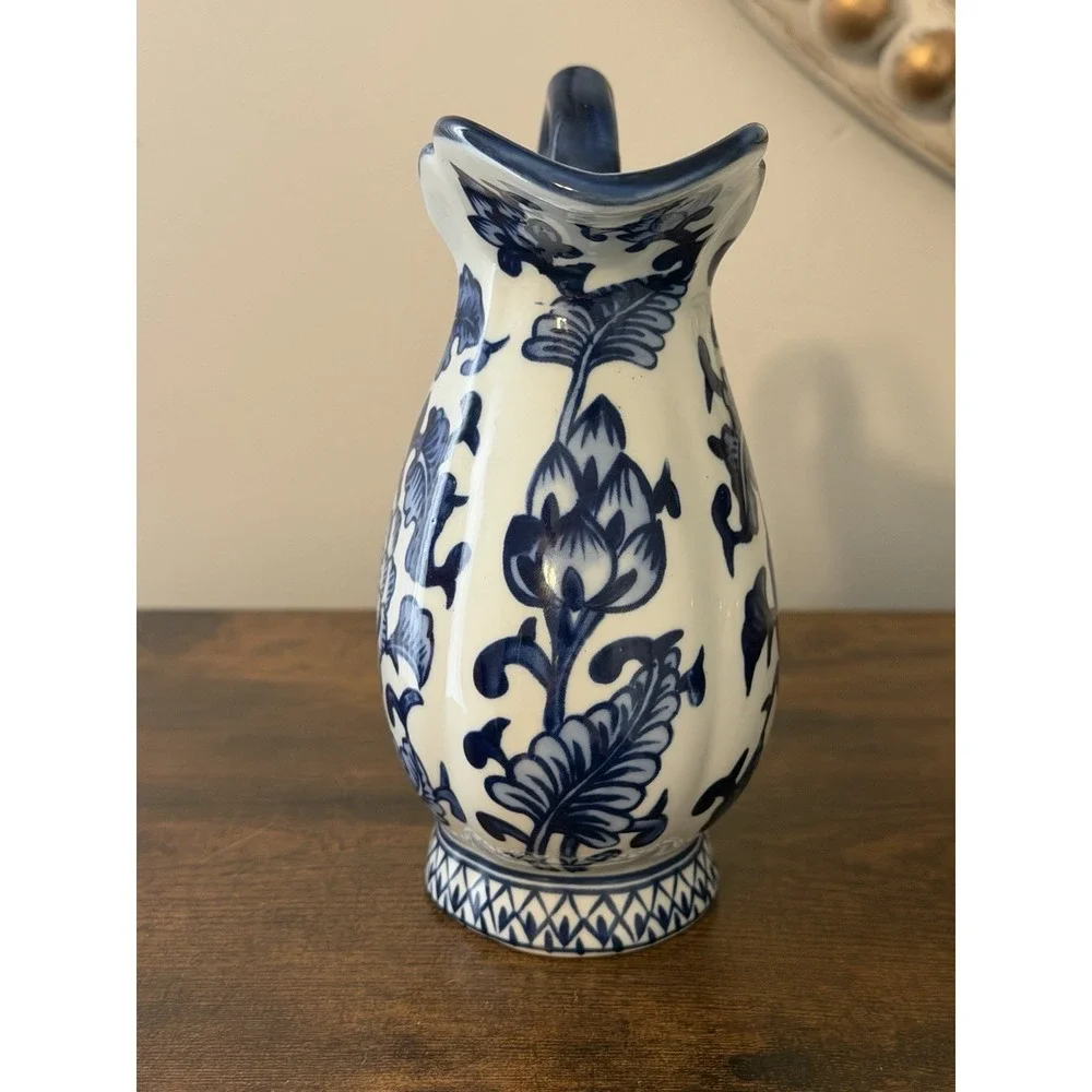 The Bombay Company Blue White Porcelain Chinoiserie Floral Pitcher Ewer 9